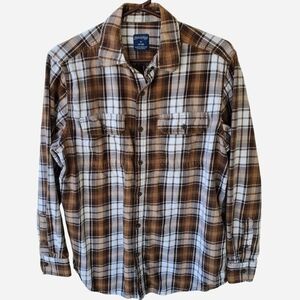 Vintage Faded Glory Brown and White Plaid Men's Flannel Shirt